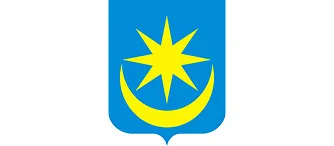 Niebieska tarcza herbowa z żółtą ośmioramienną gwiazdą nad żółtym półksiężycem.