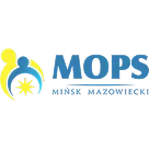Logo z napisem "MOPS Mińsk Mazowiecki" oraz stylizowaną postacią osoby trzymającej dziecko.