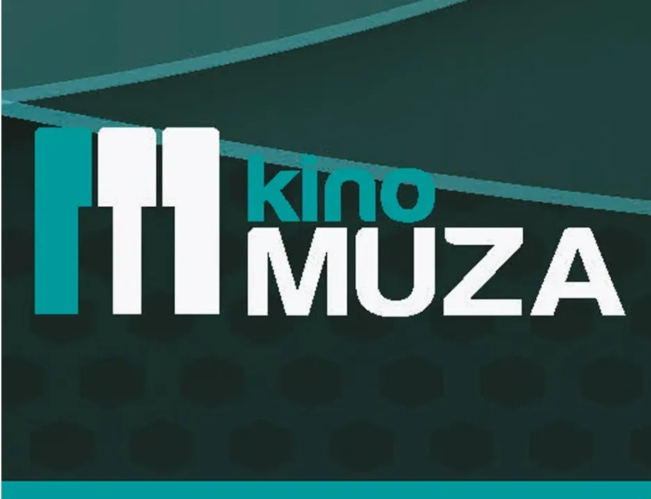 Logo kina Muza z napisem w odcieniach bieli i turkusu na ciemnym tle.