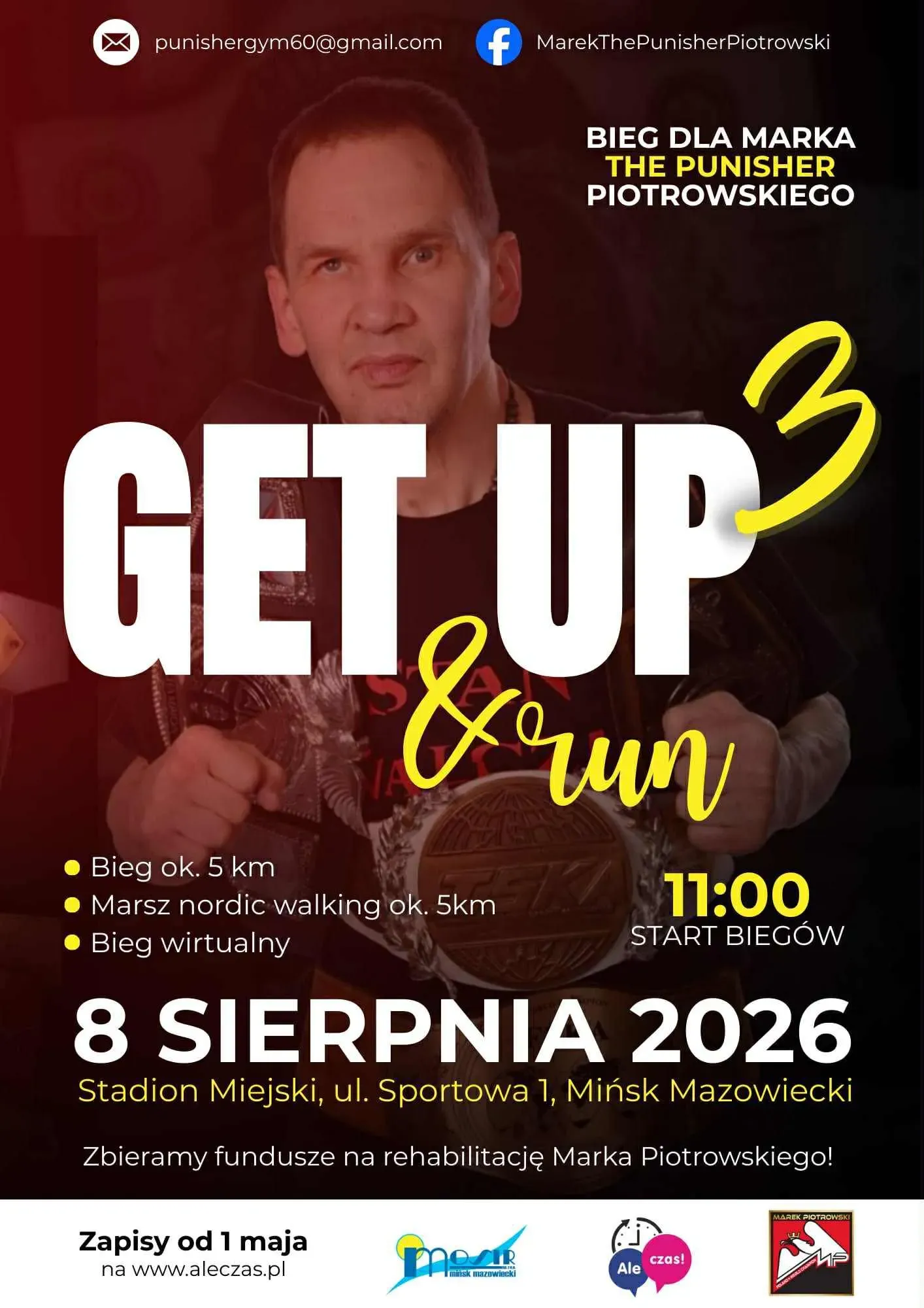 Na ciemnym tle informacje dotyczące wydarzenia. Na dole na białym pasku loga. W tle zdjęcie mężczyzny