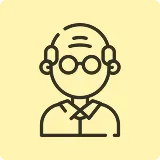 Ikona starszego mężczyzny z okrągłymi okularami i łysiną.